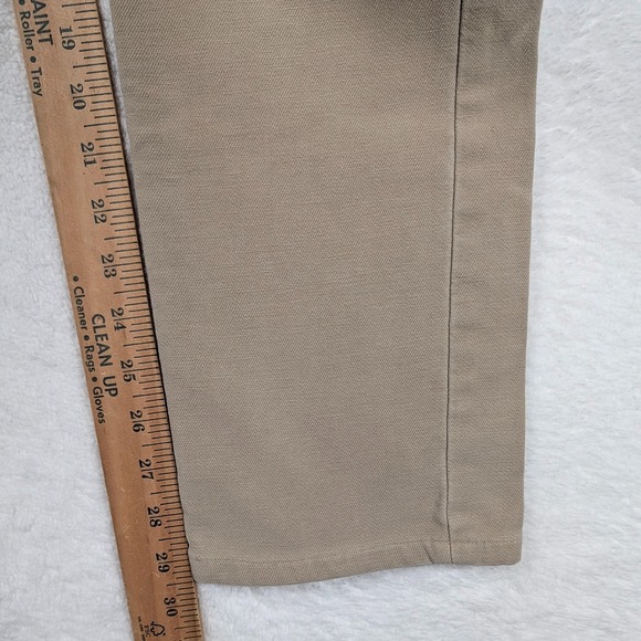 Faherty Jeans Mens 32x32 Beige Slim Straight Stretch Denim Pants Leather Patch - Picture 9 of 13